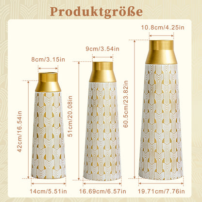 3-Piece Modern Geometric Gold Metal Vase Set