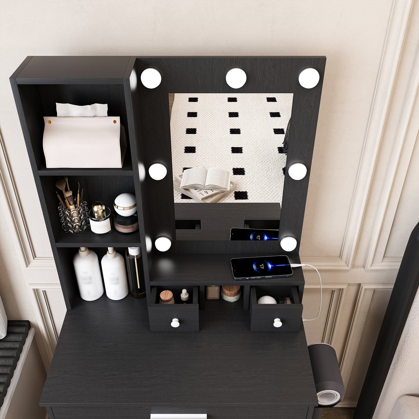 Small Makeup Vanity with Mirror and Adjustable LED Lighting