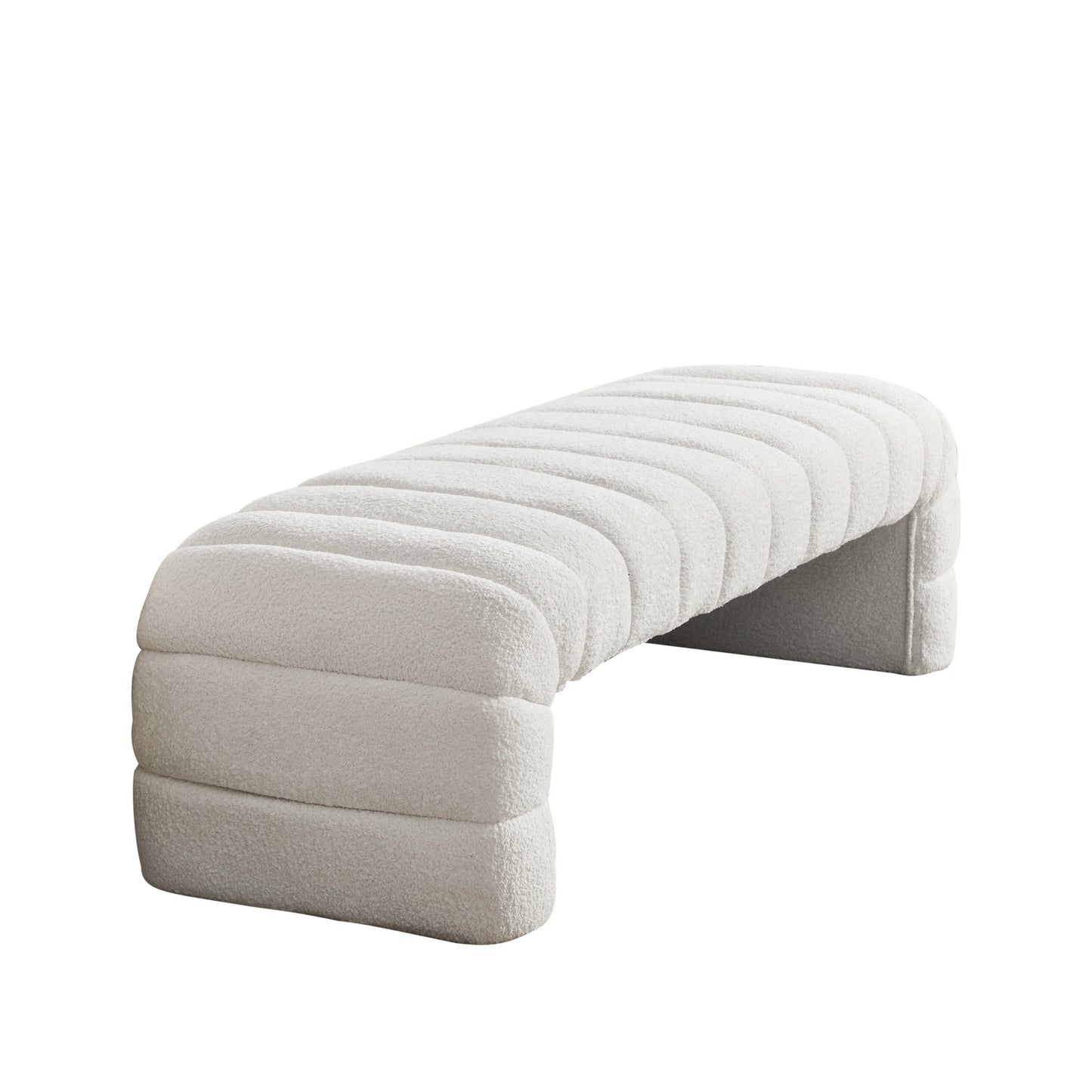 Moderner armlehnloser Chenille-Polsterbettbank mit Rillenpolsterung, Chaiselongue & Hocker für Wohnzimmer, Schlafzimmer, Eingangsbereich,Ivory