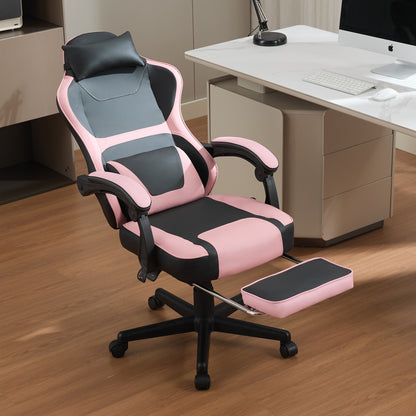 Kawaii Pink & Black Ergonomic Gaming Chair with Lumbar Support and Footrest