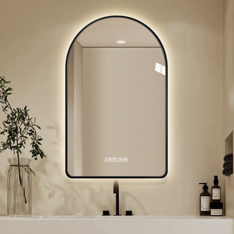 60*120cm Arched LED Mirror for Bathroom,Time and temperature display, Backlight, Anti-Fog, Dimmable, with Three Color Temperatures- Modern Vanity Light Mirror, Perfect for over Sink,Black Frame