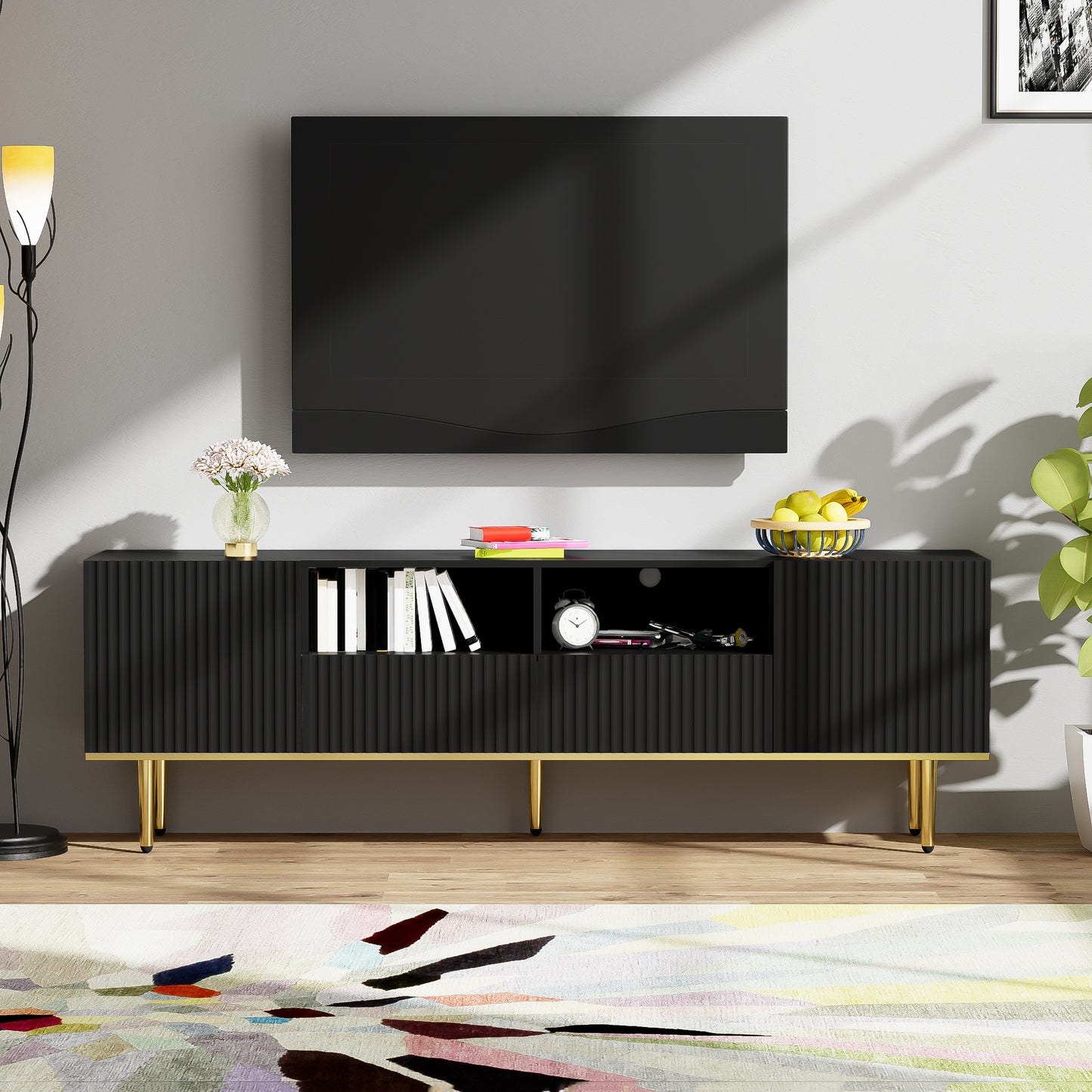 Gigab2b original image - Moderner TV-Schrank, TV-Möbel mit goldenen Füßen und goldenem Rand