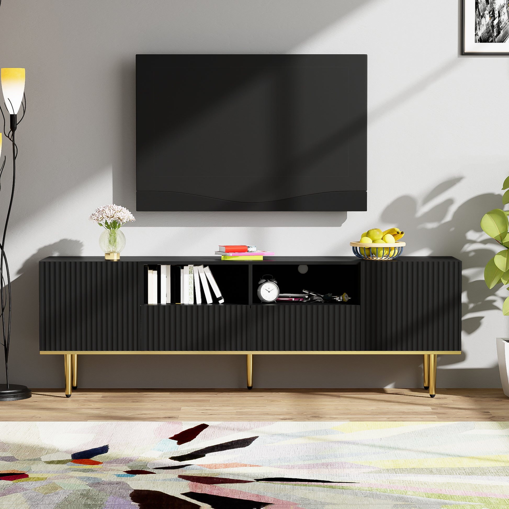 Gigab2b original image - Moderner TV-Schrank, TV-Möbel mit goldenen Füßen und goldenem Rand