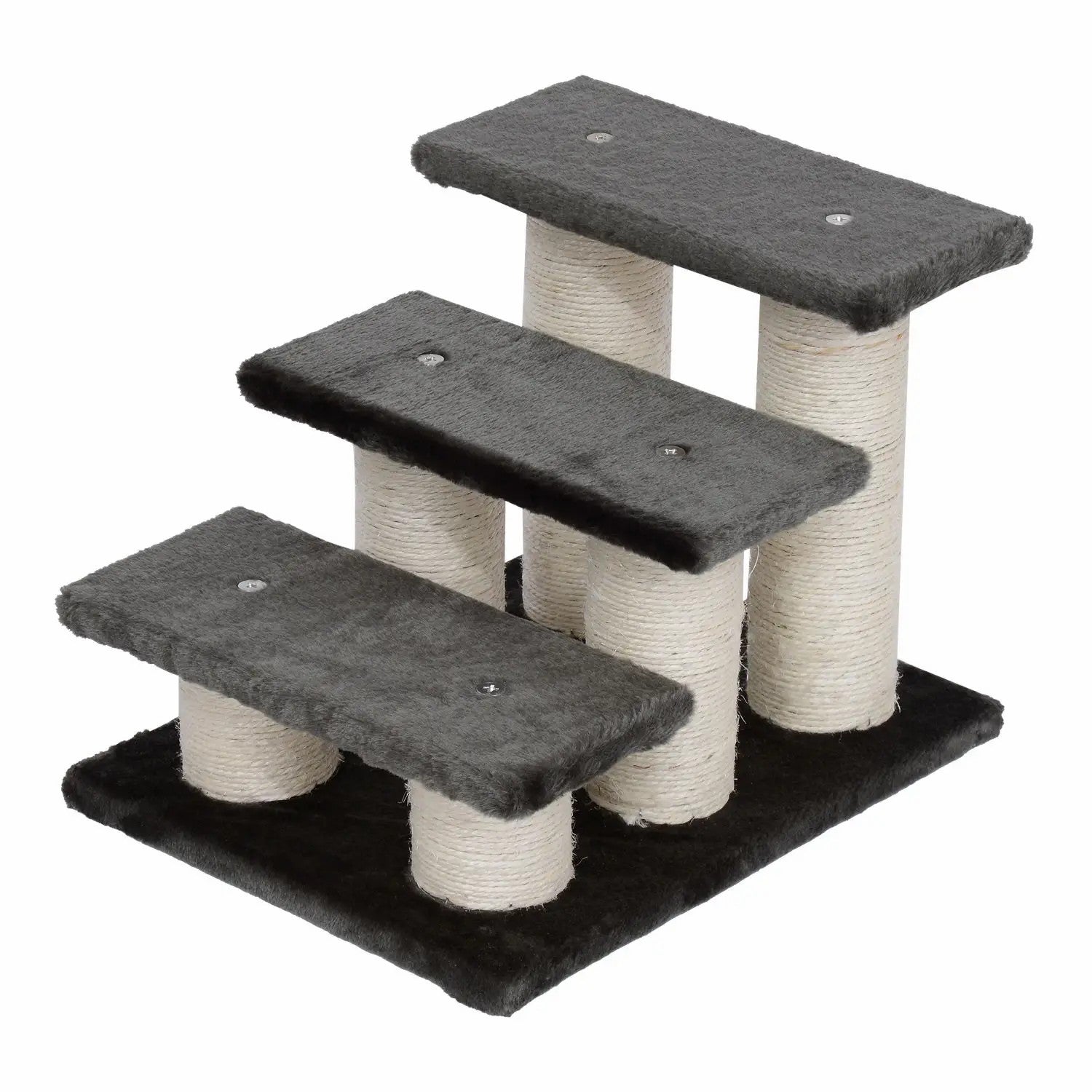Gigab2b original image - Tiertreppe für Katzen und Hunde 3-Stufen Hundetreppe Katzentreppe Plüsch Dunkelgrau 45x35x34cm für einfaches Ein- und Aussteigen