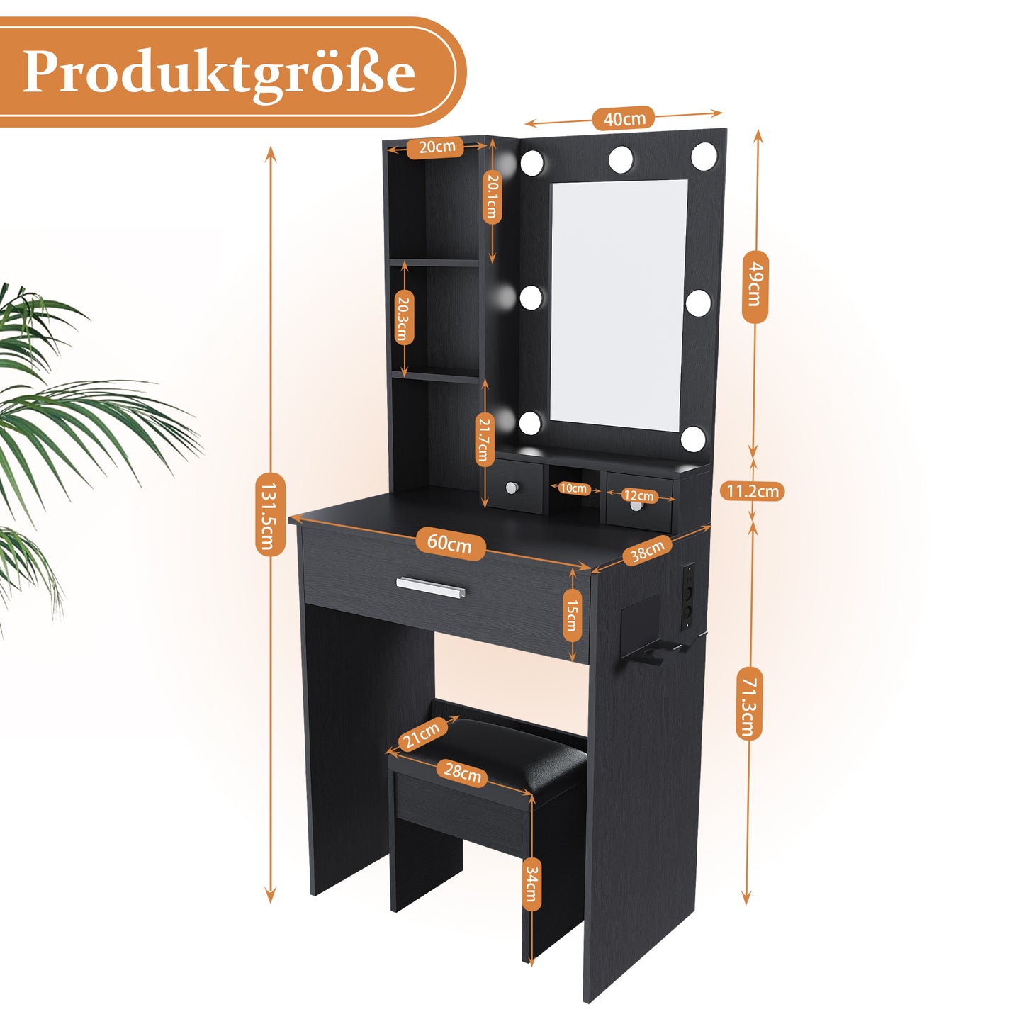 Small Makeup Vanity with Mirror and Adjustable LED Lighting