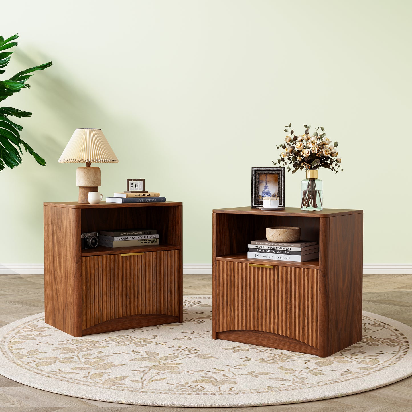Space-Saving Golden Nightstand with Open Drawer