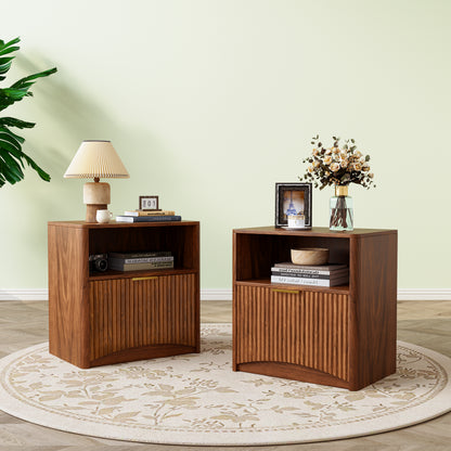 Space-Saving Golden Nightstand with Open Drawer