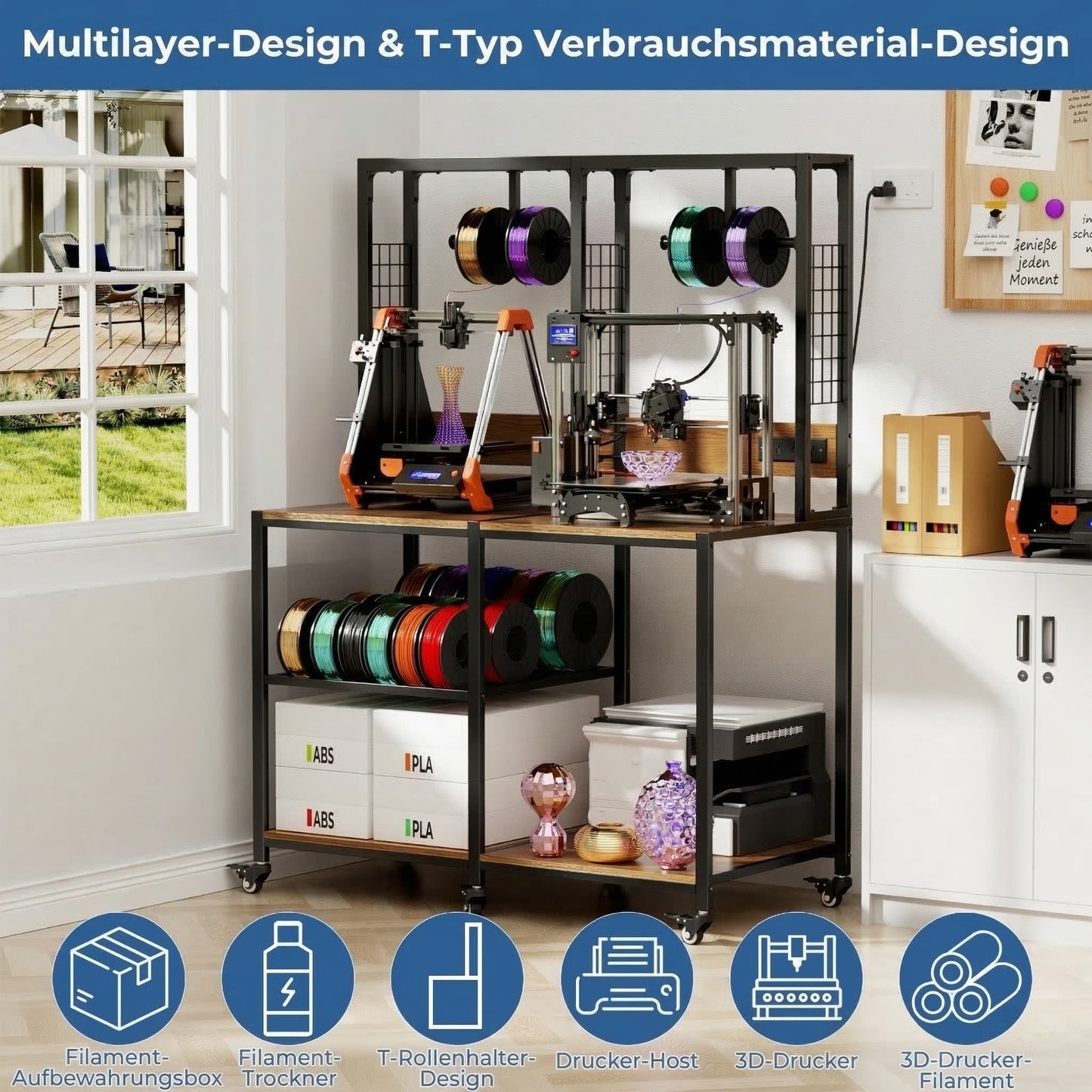 Dual Metal 3D Printer Stand with Filament Storage