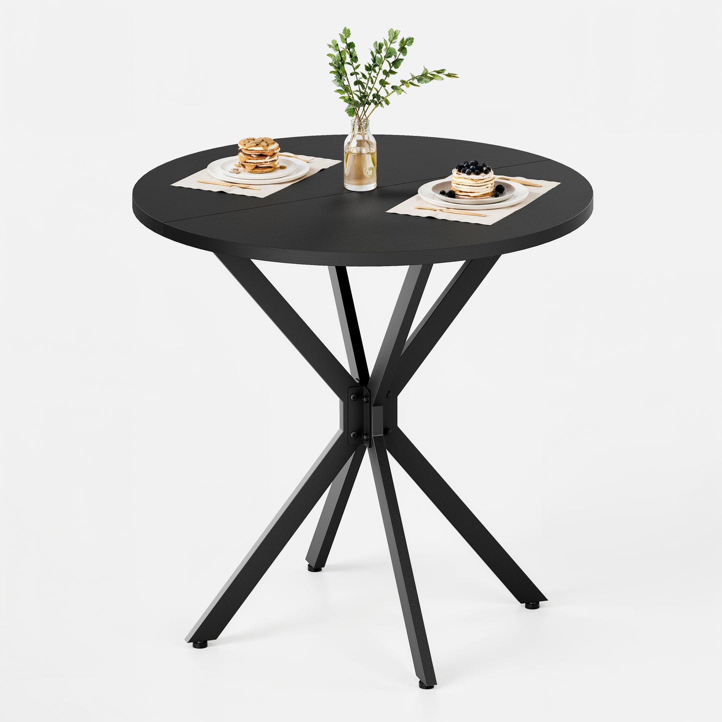 Runder Tisch mit X-Beinen, 80 cm - Küchen- und Esstisch für Homeoffice, Balkon oder als Couchtisch - Schwarz