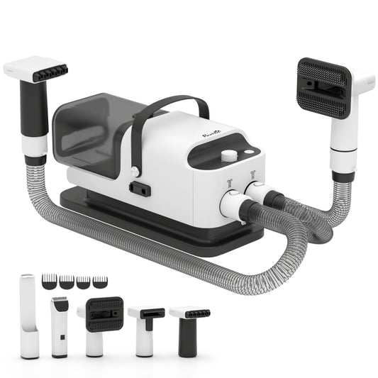 Gigab2b original image - Hundeschermaschine mit Staubsauger leise Schermaschine mit 5 Pflegewerkzeugen für Hunde Katzen Haustiere Weiß