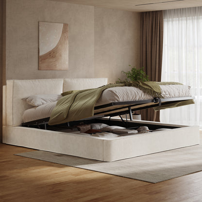 Polsterbett,Doppelbett,180 x 200cm,hydraulisches Funktionsbett,Bett mit Lattenrost, Kopfteil, gepolstertes Kopfteil, Beige, Cord