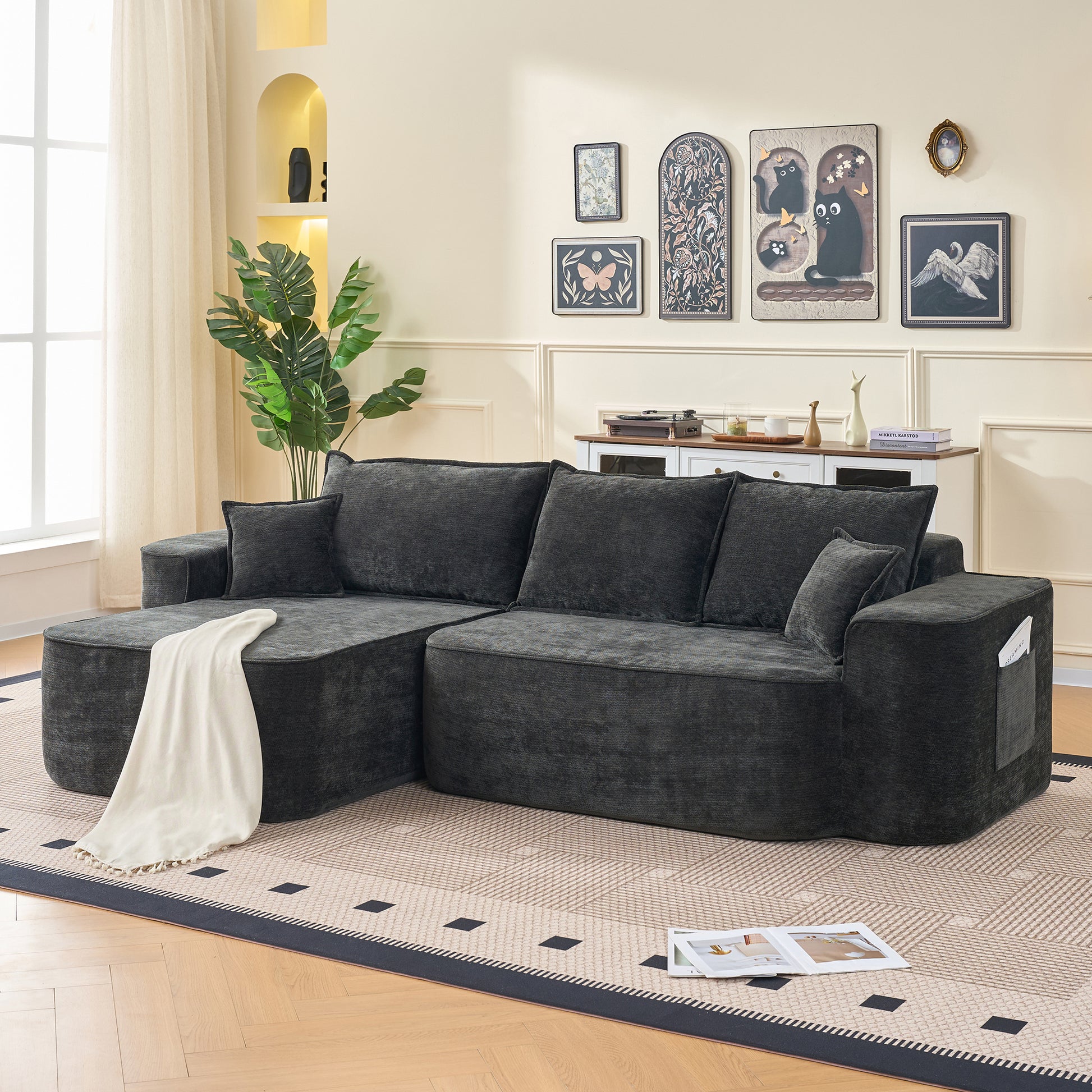 Gigab2b original image - L-Form Ecksofa »Wolken-Sofa«, 264cm (104") mit Chaiselongue, XXL-Tiefsitz, ohne Montage, modernes modulares Sofa in Black Chenille für Wohnzimmer