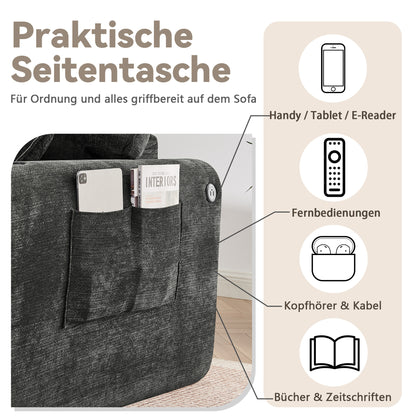 2-Sitzer-Relaxsofa für kleine Räume,aus weichem Chenille-Stoff,ausgestattet mit seitlicher Magazintasche,Getränkehalter und Kissen,geeignet für Wohnzimmer,Arbeitszimmer,Gästezimmer und Wohnungen,Black