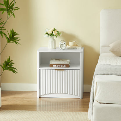 Space-Saving Nightstand with Open Drawer and Gold Knobs