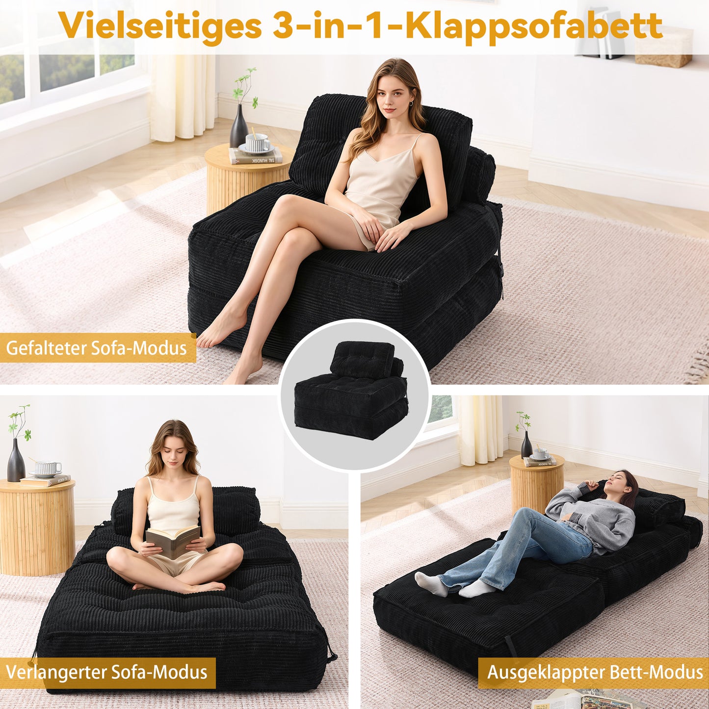 Foldable 2-in-1 Floor Sofa with Adjustable Backrest