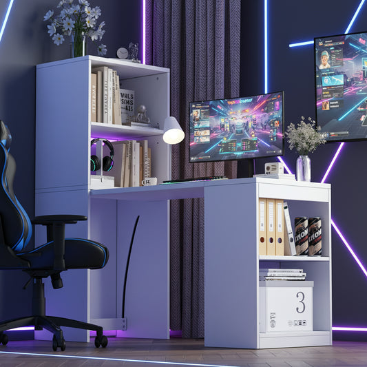 130x51x137cm Multifunktionaler Klapptisch, der Schreibtisch und Schrank in einem Design vereint, vier Staufächer für effiziente Organisation, hohe Belastbarkeit,weiße.