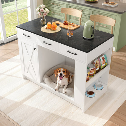 Gigab2b original image - Kücheninsel, Schrank mit 3 Schubladen, 1 Gewürzablage, verstellbare Regalplatte, Doppelablage (ohne Hundefutterteller), geräumiger Haustieraufbewahrungsbereich (ohne Hundekissen), 120*60*90 cm, weiß