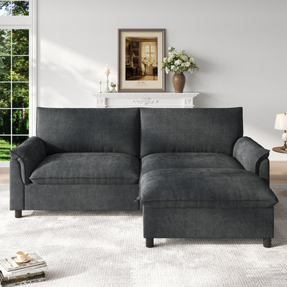 Modulares Cloud-Sectional-Sofa, komfortables Ecksofa für das Wohnzimmer, modernes Deep-Seat-Design, übergroßes Cloud-Sofa, mit 1 beweglichen Fußhocker, hohe Rückenlehne, Schwarz, B216 × H82 × T77 cm