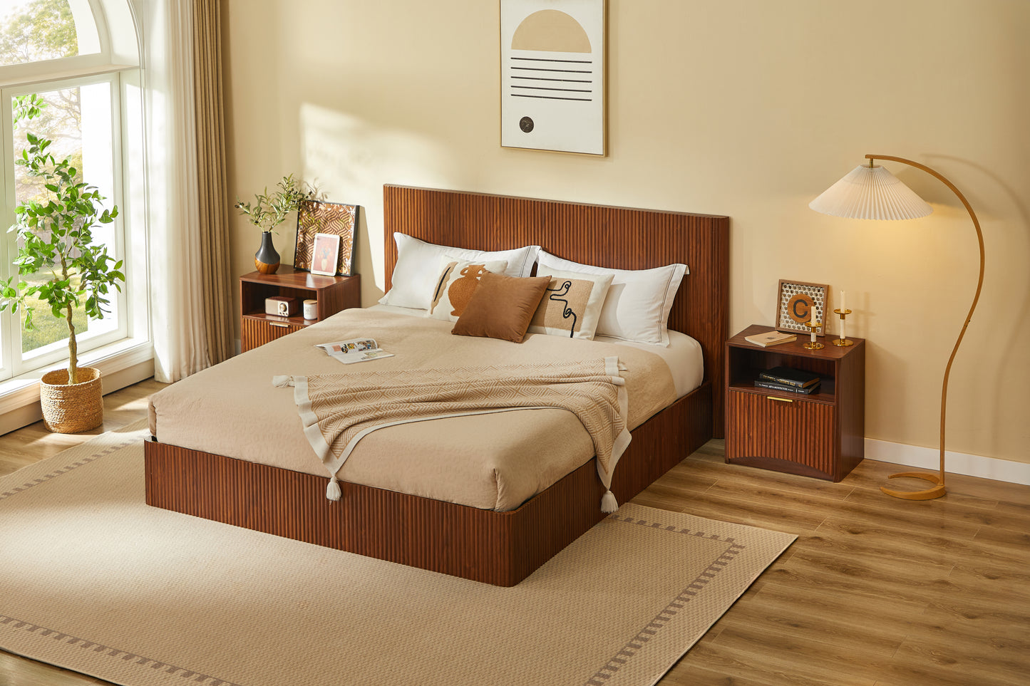 Space-Saving Golden Nightstand with Open Drawer