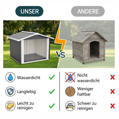 102x91x84cm Outdoor Dog House, Large Waterproof Pet House with Slanted Roof for Drainage, UV Protection & Ventilation, Weather Resistant Plastic Dog Kennel for Backyard Patio Camping – Grey