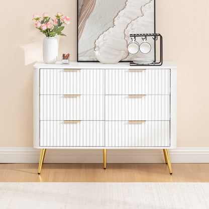 6-Drawer Dresser, Modern White Storage Chest with Metal Handles & Soft-Closing Slides, Sturdy MDF Bedroom Dresser for Living Room Hallway – Anti-Tip Device, 20cm Raised Legs for Robot Vacuum
