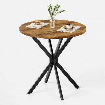 Runder Tisch im Bauernstil mit X-Beinen, 80 cm - Küchentisch, Esstisch für Wohnzimmer, Homeoffice, Balkon oder Café - Retro Braun & Schwarz