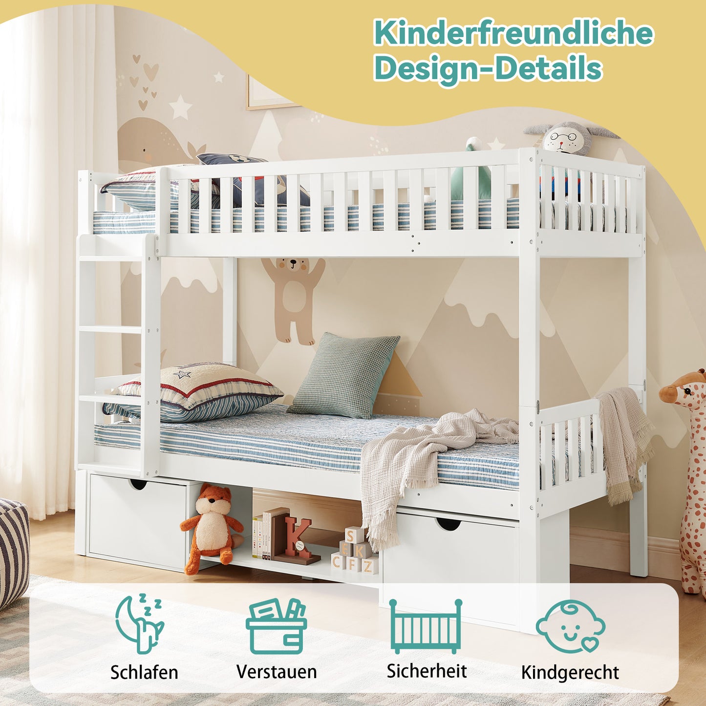 Large Solid Pine Wood Children's Double Bed