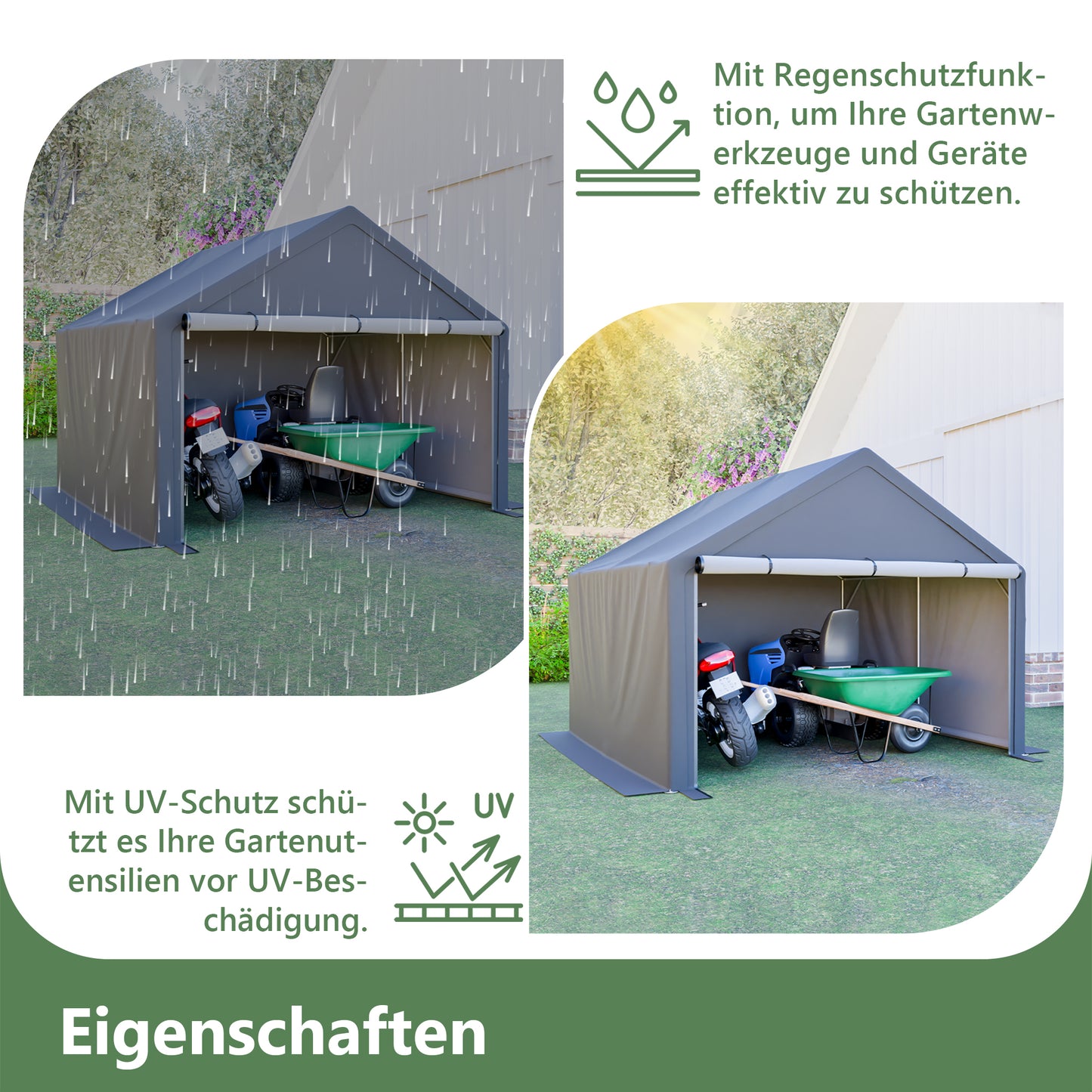 Complete Outdoor Storage Solution: Bicycle Shed, Tent, and Garden Tools