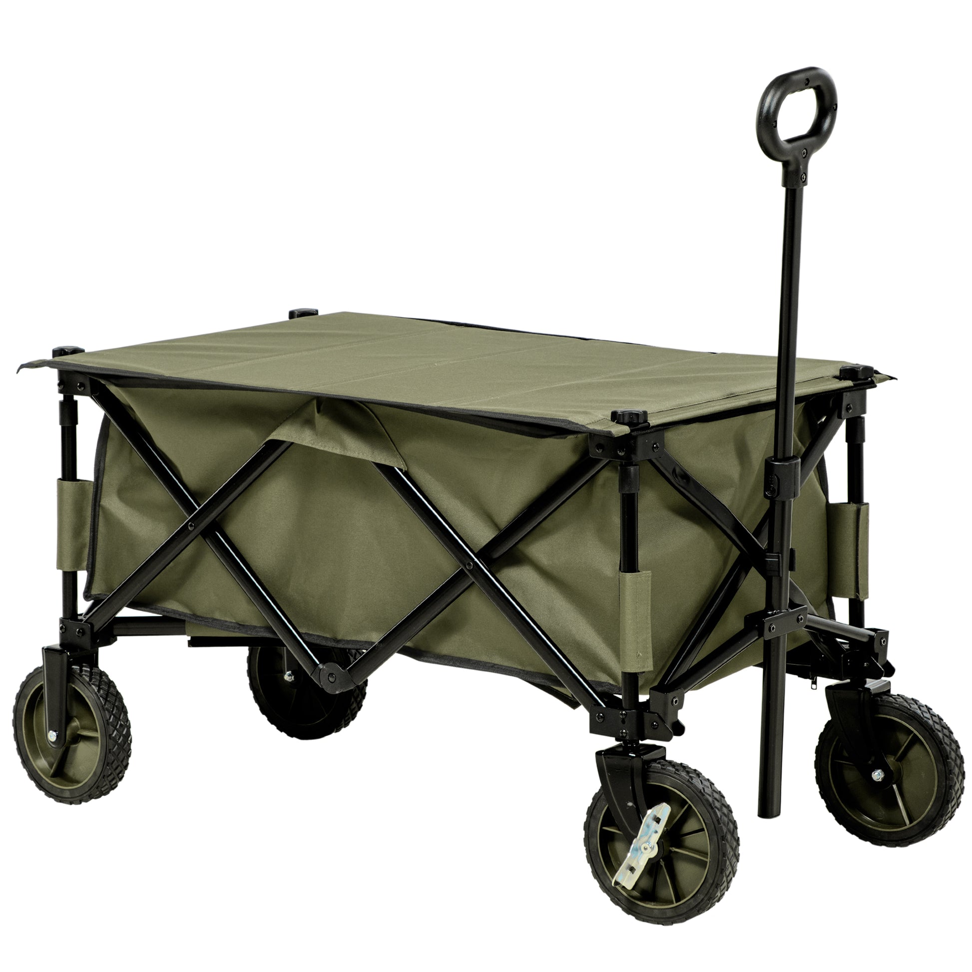 Gigab2b original image - Strandwagen, klappbarer Transportwagen 4 Räder abnehmbare Plane höhenverstellbarer Griff neigbarer Tablett klappbar und 5 Aufbewahrungstaschen 108 x 55 x 93 cm grün