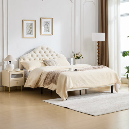 Full Size Upholstered Platform Bed Frame with Adjustable Headboard, Velvet Single Bed with Wood Slat