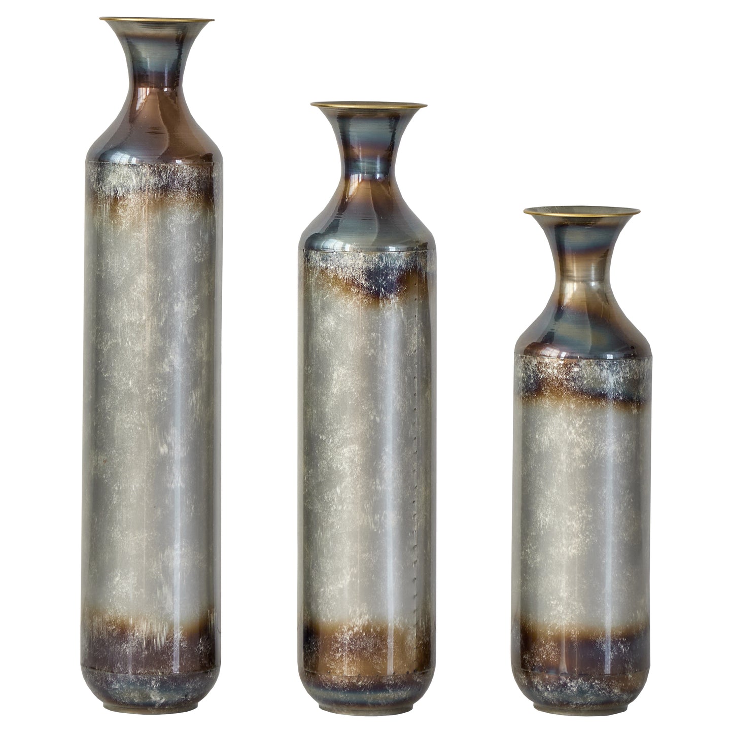 Gigab2b original image - Handgefertigte Metallvase 3er Set, Handgebrannte Vintage-Optik, Bodenvase für Wohnzimmer & Flur, Massivmetall Deko-Vase, Nicht Wasserdicht