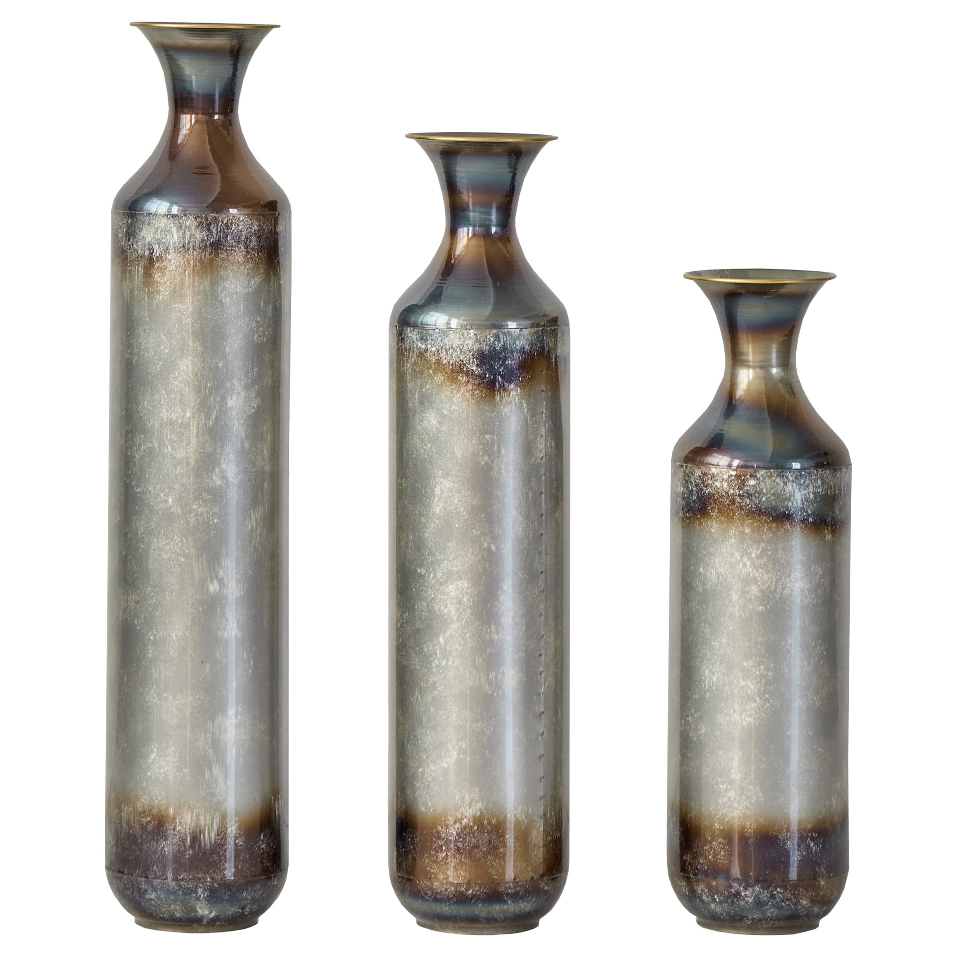 Gigab2b original image - Handgefertigte Metallvase 3er Set, Handgebrannte Vintage-Optik, Bodenvase für Wohnzimmer & Flur, Massivmetall Deko-Vase, Nicht Wasserdicht