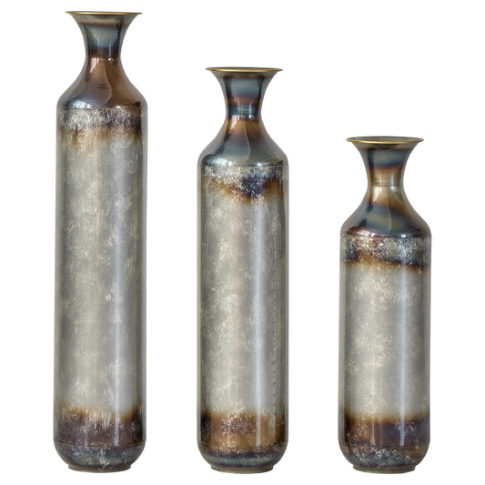Gigab2b original image - Handgefertigte Metallvase 3er Set, Handgebrannte Vintage-Optik, Bodenvase für Wohnzimmer & Flur, Massivmetall Deko-Vase, Nicht Wasserdicht