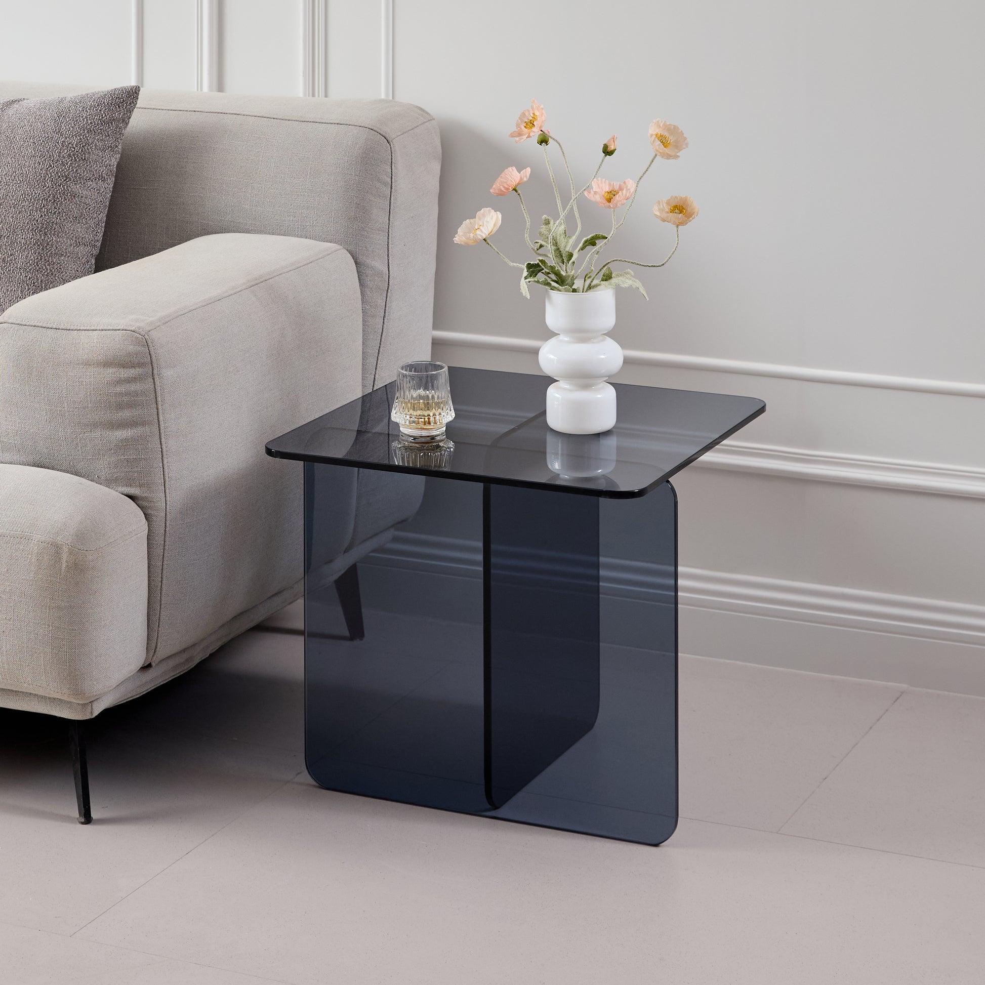Gigab2b original image - Tempered Grey Bent Glass SideTable, Transparent End Table, Sofa table