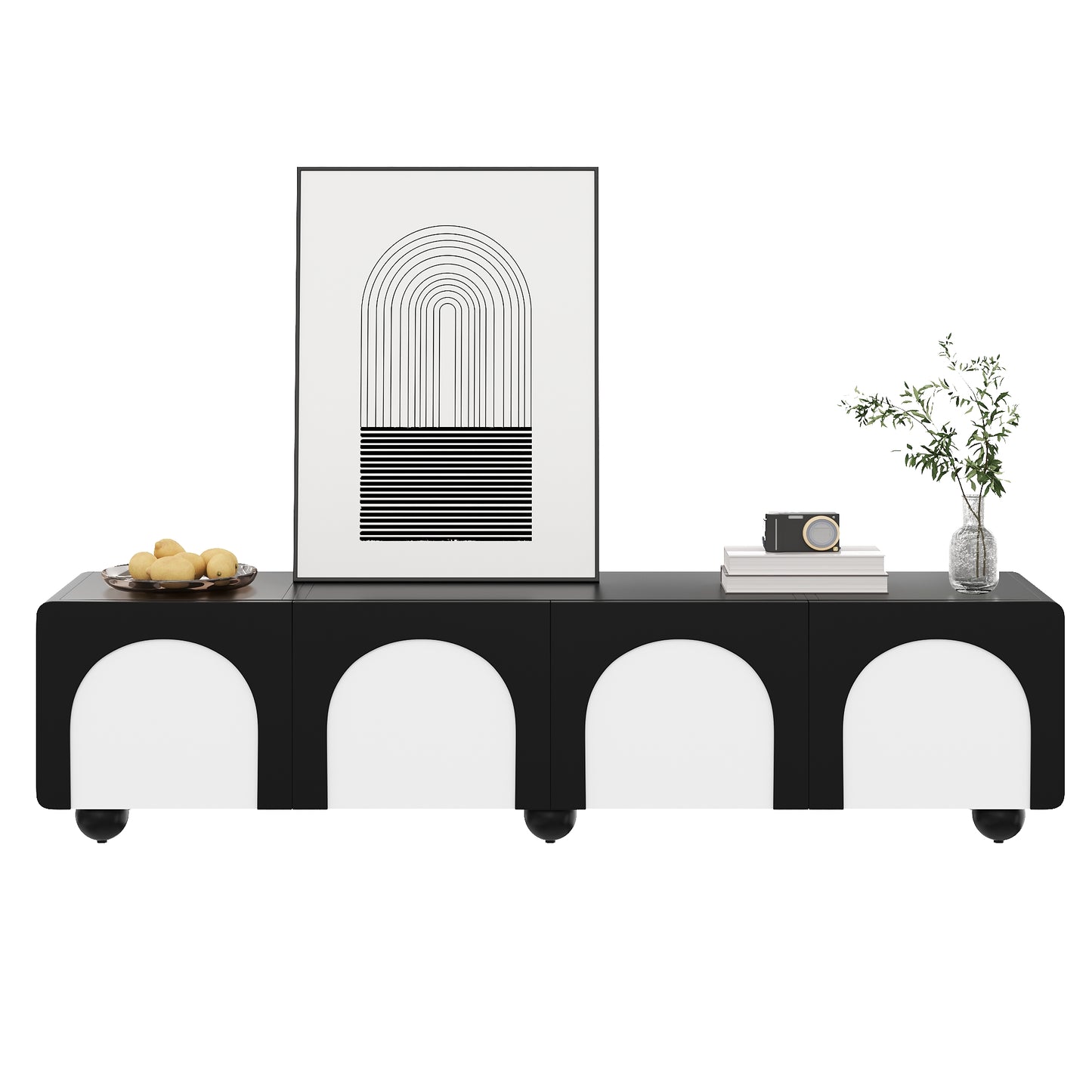 Gigab2b original image - TV-Schrank mit zwei Schubladen und zwei Türen, TV-Möbel, TV-Paneel, niedriger TV-Schrank. Klassisches Schwarz-Weiß-Design. 180 x 38 x 45 cm (L x B x H)
