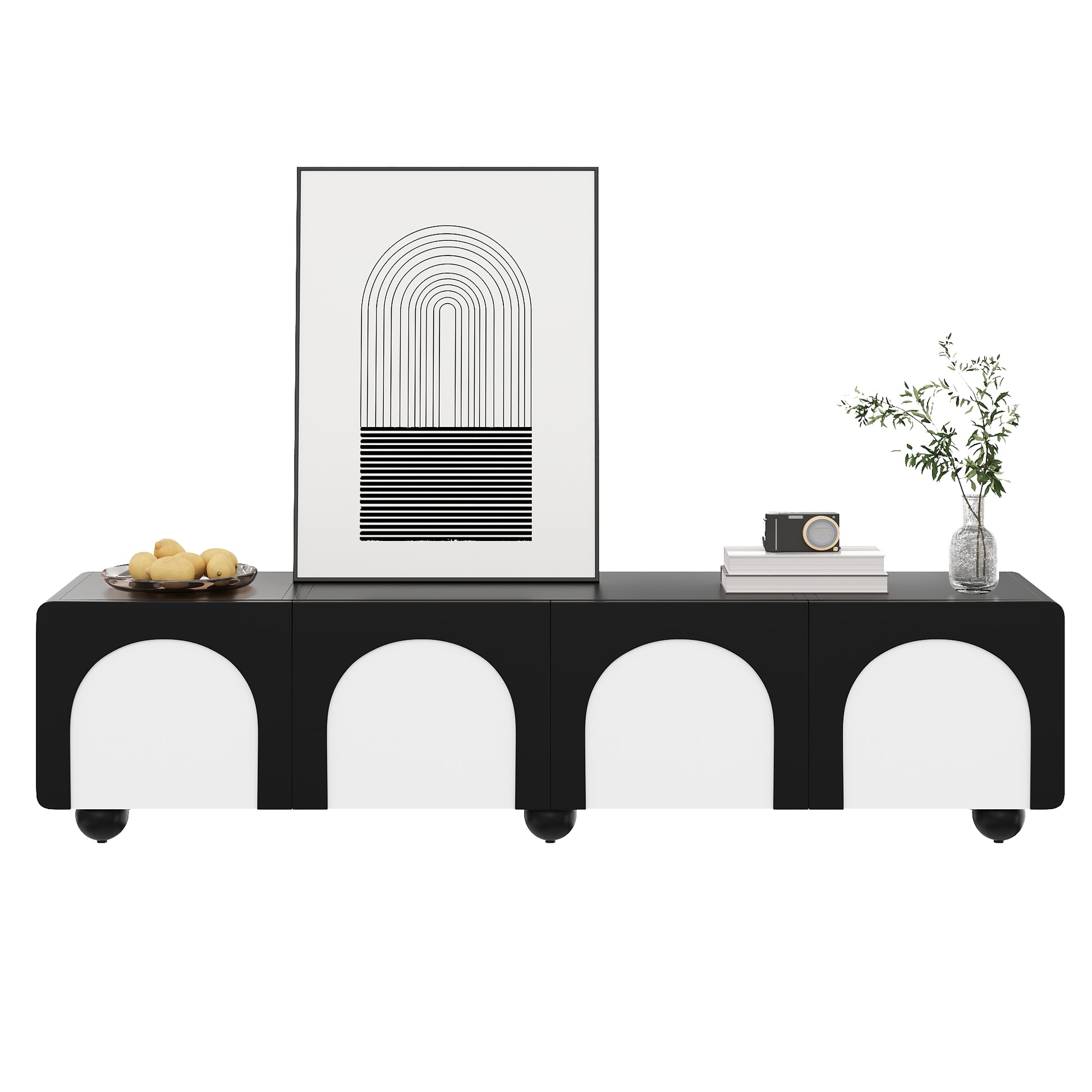Gigab2b original image - TV-Schrank mit zwei Schubladen und zwei Türen, TV-Möbel, TV-Paneel, niedriger TV-Schrank. Klassisches Schwarz-Weiß-Design. 180 x 38 x 45 cm (L x B x H)