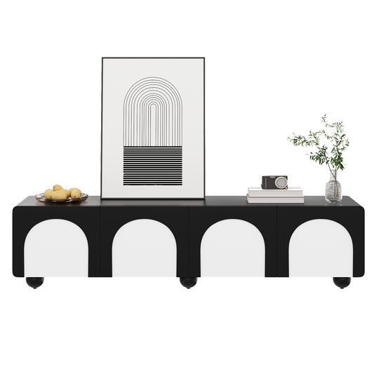 Gigab2b original image - TV-Schrank mit zwei Schubladen und zwei Türen, TV-Möbel, TV-Paneel, niedriger TV-Schrank. Klassisches Schwarz-Weiß-Design. 180 x 38 x 45 cm (L x B x H)