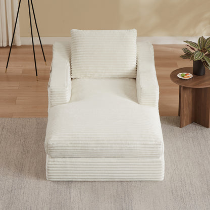Gigab2b original image - Modern minimalist corduroy lazy lounge chair, spacious single sofa lounge chair, living room and bedroom leisure sofa, double-layer design, expandable into a bed