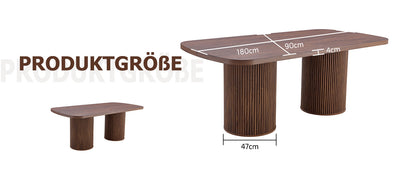 Moderner ovaler Esstisch mit geriffeltem Säulenfuß, hochwertiger MDF-Oberfläche in Holzoptik, im Wabi-Sabi- und Mid-Century-Stil für die heimische Küche