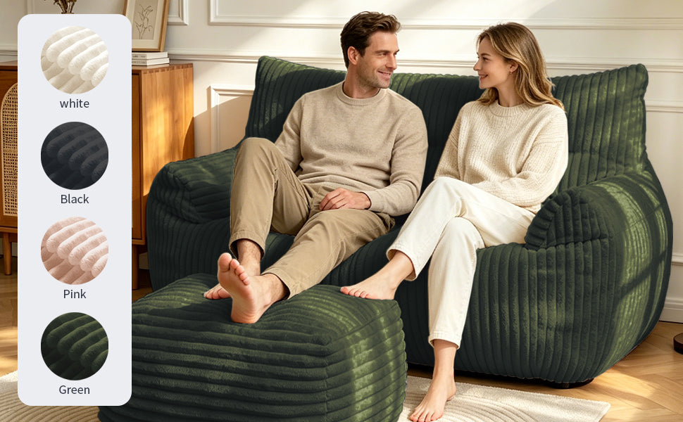 Double Bean Bag Chair with Ottoman - Large Loungers for Living Rooms