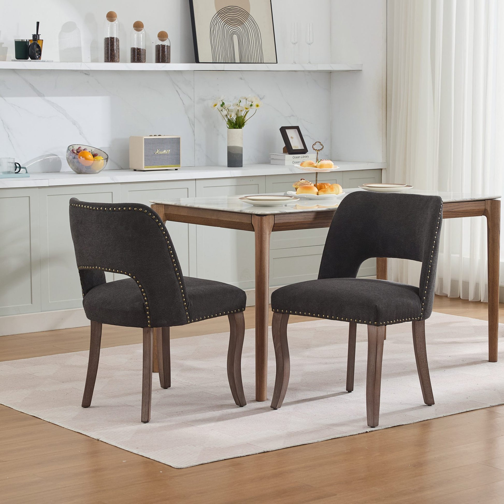 Gigab2b original image - Wooden Dining Chairs Set of 2, Modern Fabric Upholstered Dining Room Chair Kitchen Chairs, Farmhouse Dinner Chair for Kitchen Dining Room, Black,DE1870BK