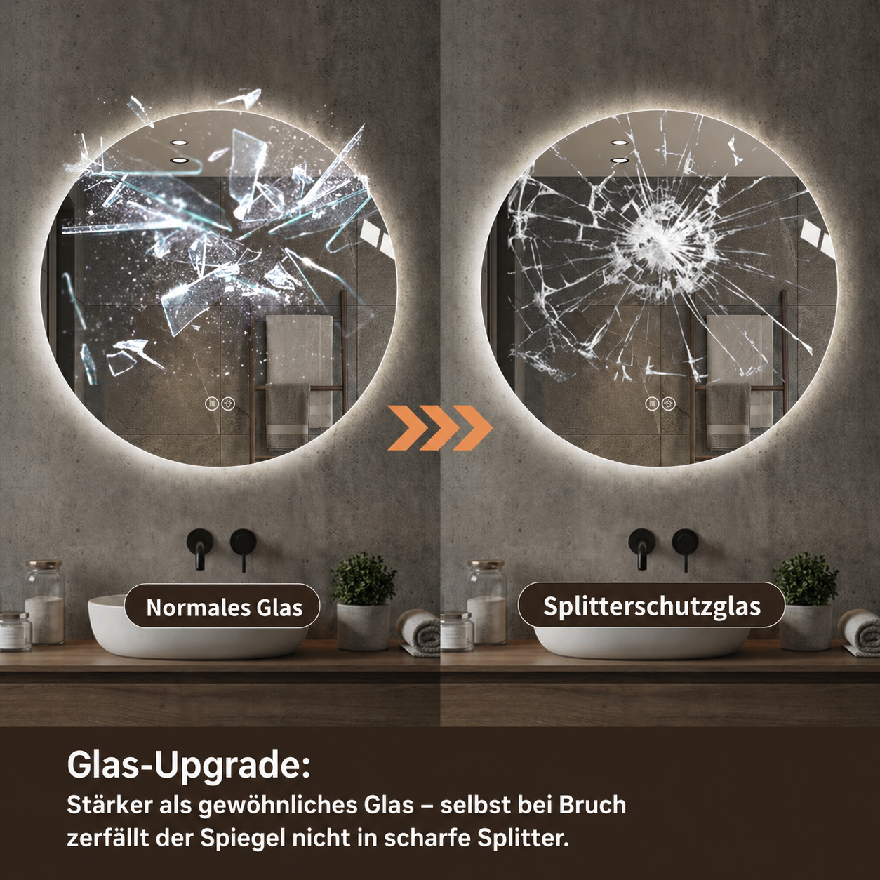 Runder LED Badezimmerspiegel 80 cm, Hinterleuchtet, Anti-Beschlag, 3 Lichtfarben, Stufenlos Dimmbar, Memoryfunktion, Touchschalter, 5 mm Kupferfreier HD-Silberspiegel