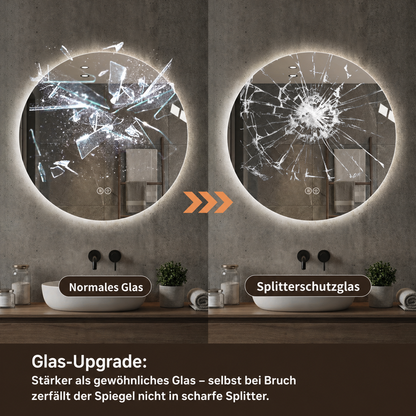 Runder LED Badezimmerspiegel 80 cm, Hinterleuchtet, Anti-Beschlag, 3 Lichtfarben, Stufenlos Dimmbar, Memoryfunktion, Touchschalter, 5 mm Kupferfreier HD-Silberspiegel