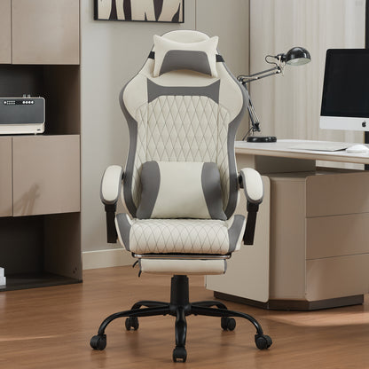 Ergonomischer Gaming-Stuhl mit Lordosenstutze, Nackenstutze & Fußstutze Ermudungsfrei auch bei langem