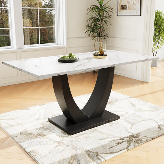 140 x 75.5cm Esstisch,(1-St), moderner Küchentisch, Gestell aus Metall Rechteckiger Esstisch aus Moderner Marmormuster Küchentisch mit verstellbaren Füßen für Esszimmer Wohnzimmer, Weiß/Schwarz