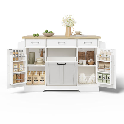 Mobile Kücheninsel mit klappbarer Arbeitsplatte, Küchenwagen, Stauraumschrank, Müllschrank, Buffetschrank mit Gewürzregal, Schublade und Rollen, 120 × 45 (70) × 87 cm
