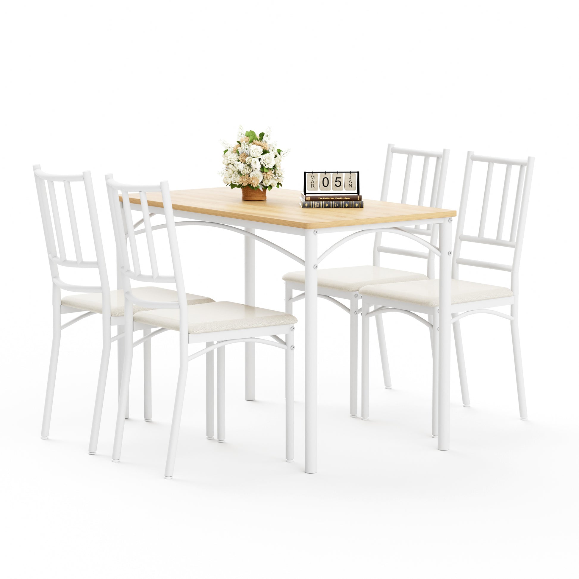 Gigab2b original image - Esstischset, Bartisch mit 4 Esszimmerstühlen, Küchentisch mit Stühlen, industrieller Frühstückstisch für Küche, Wohnzimmer, Partyraum, naturfarben und weiß,110cm*60cm*76.5cm