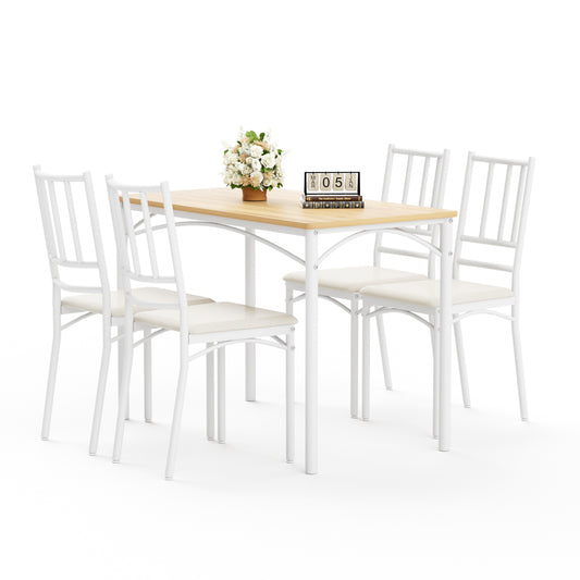 Gigab2b original image - Esstischset, Bartisch mit 4 Esszimmerstühlen, Küchentisch mit Stühlen, industrieller Frühstückstisch für Küche, Wohnzimmer, Partyraum, naturfarben und weiß,110cm*60cm*76.5cm