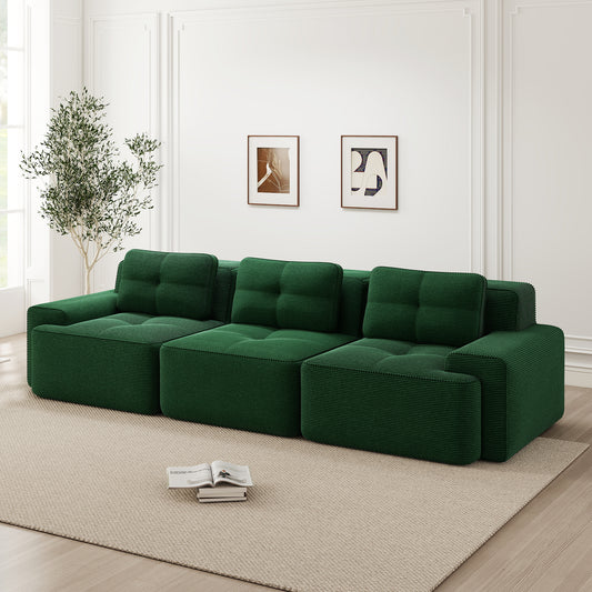 Cloud Modulsofa Boneless Sofa, Modulares Ecksofa, Überdimensionales Modulares Cloud-Sofa, Bequeme Corduroy-Cloud-SofaSofas, 3-Sitzer Tiefsitz Sofa für Wohnzimmer, Montagefreies Sofa, Grün