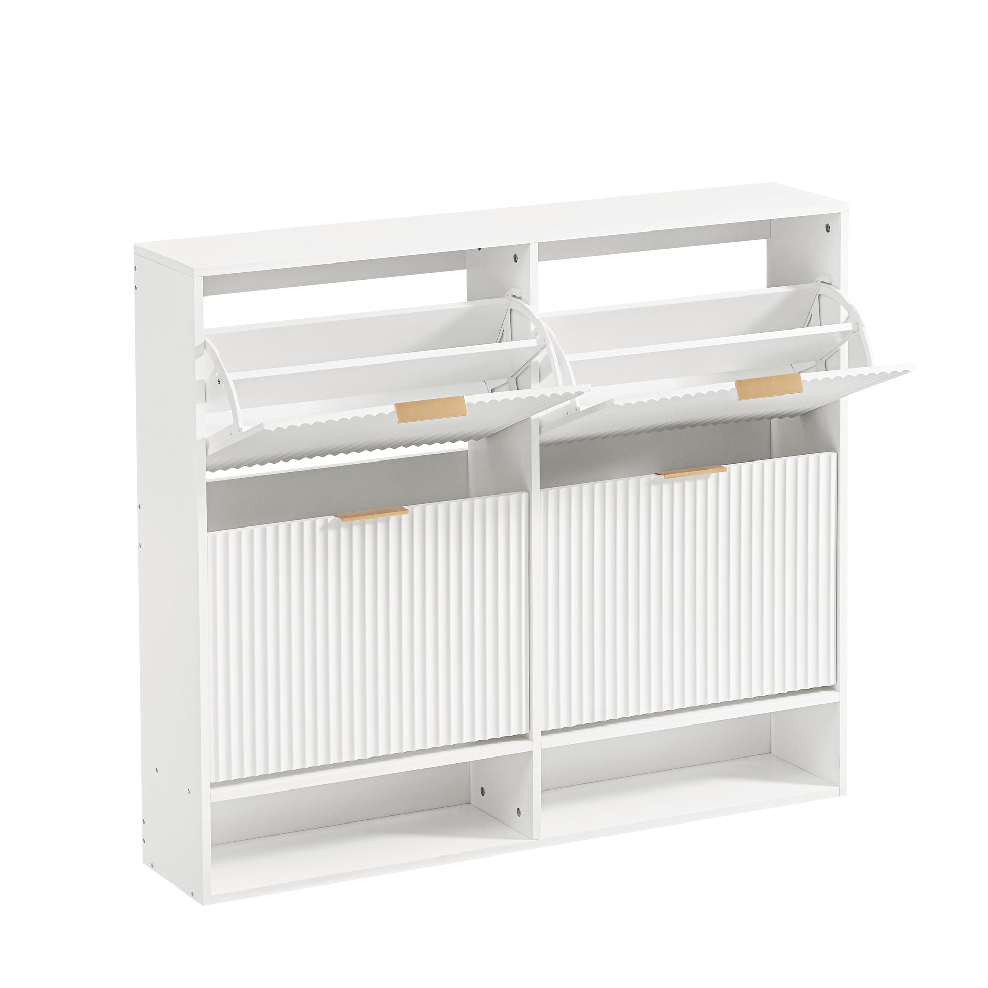 120 x 24 cm Schuhschrank mit Nutfront – Höhenverstellbar mit Kippschutz und Dekotisch für den Flur, in Weiß